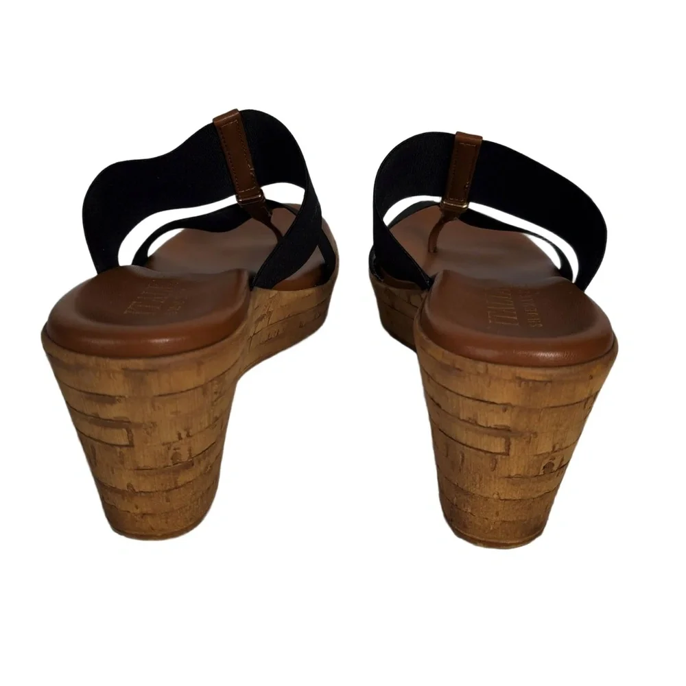 Italian‎ Shoemakers Krissy Wedge Sandal Black and Brown Strap Size 7